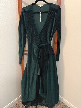 Baltic Born Emerald Green Velvet Long Sleeve Wrap Dress